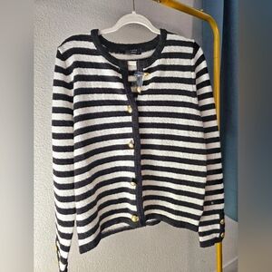 Vici Black and White Striped Cardigan with Gold Buttons